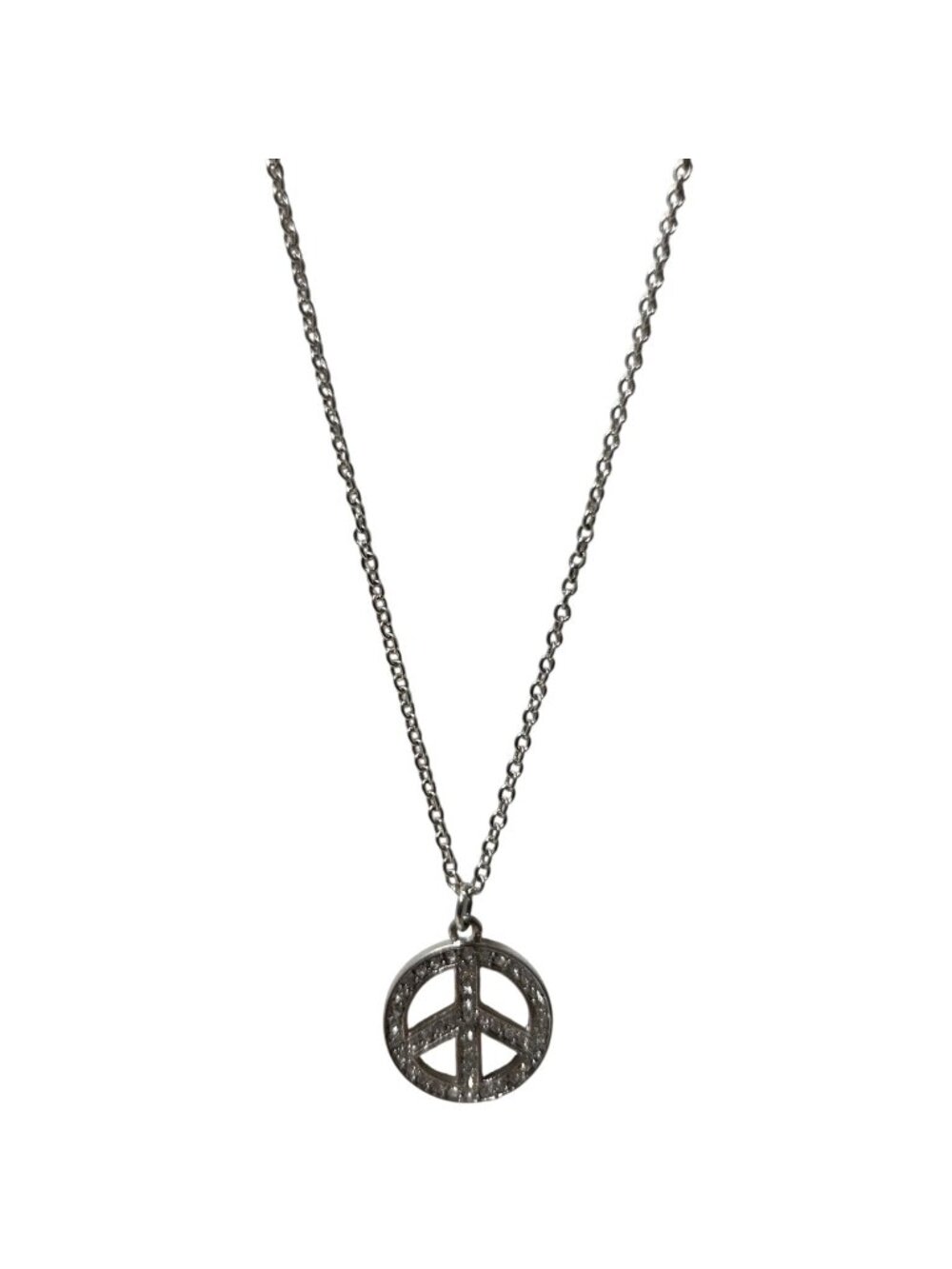Aeropostale Peace Sign Pendant Necklace Rhinestones Retro 60s 70s Jewelry Women